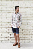 WHISPER WHITE COCKTAIL FLORAL PRINT SHIRT X CONTRAST NAVY BLUE