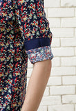 RED COCKTAIL FLORAL PRINT SHIRT X CONTRAST NAVY BLUE
