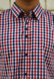 CHECK MATE SHIRT; MARS RED X MEDIEVAL BLUE